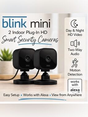 Blink Mini Indoor Plug-In HD Smart Security Cameras 2-Pack | Motion Detection